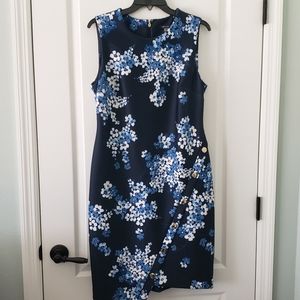 Tommy Hilfiger Women's Sleeveless Semi Formal Navy Daisies Office Dress Sz 12